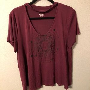 Maroon Cut Out Shirt with Sun Print